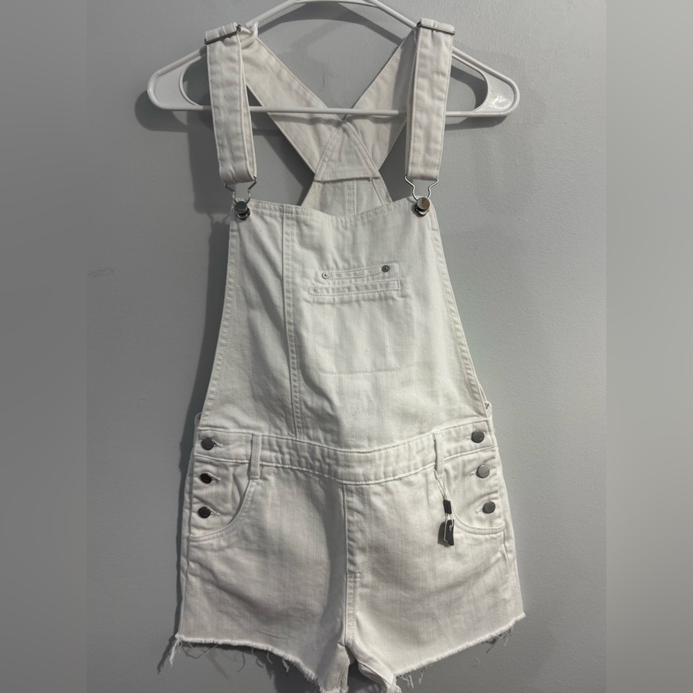 Tractr White Denim Short Overalls Romper